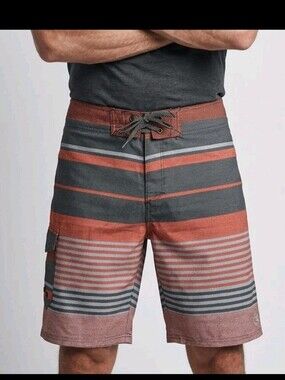 Ocean Current Swim Shorts Mens 30 Striped Cargo Pocket Hybrid Board Trunks